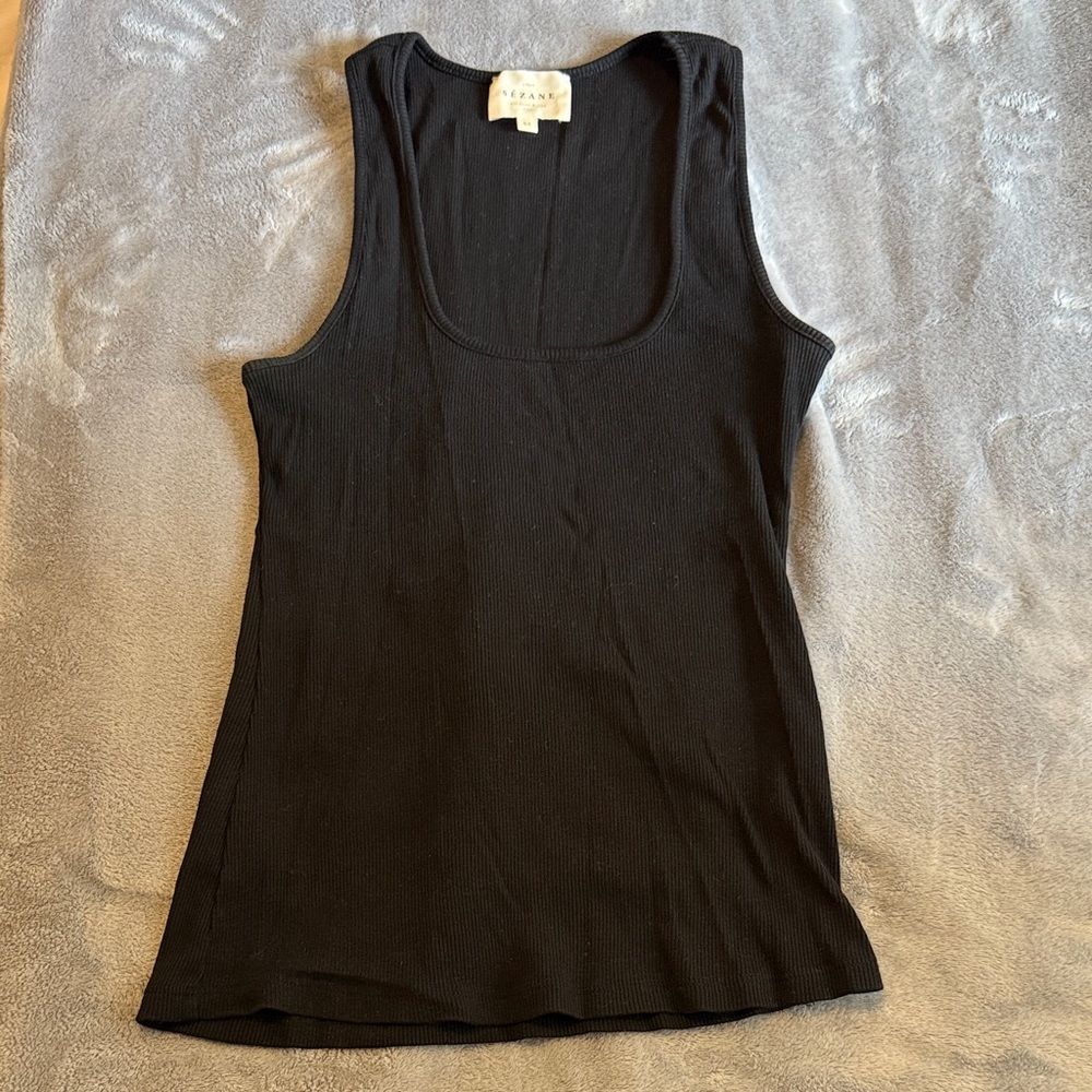 Sezane Juan Black Ribbed Tank Top